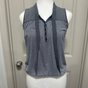 LOFT Navy Sleeveless Blouse with Dotted Pattern